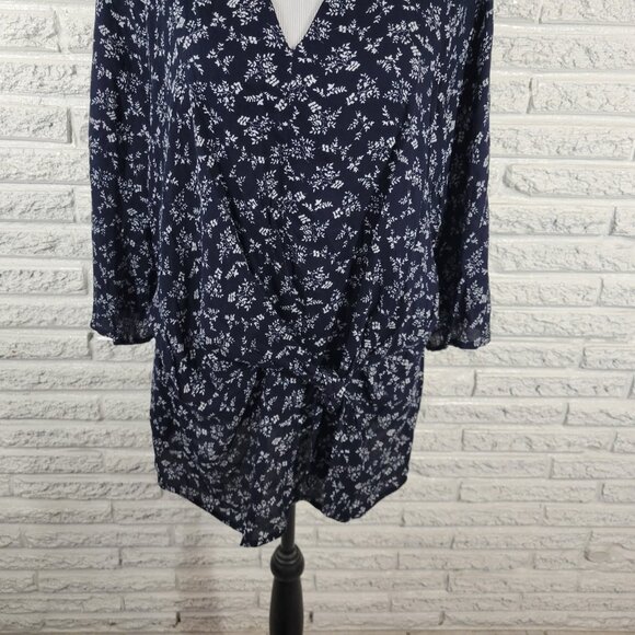 Skies Are Blue Womens Top 1X Plus 3/4 Sleeve Blue Floral Sash Keyhole FLO133E - Picture 4 of 10